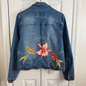 Sassy Thai Floral Embroidered Denim Jacket Women's‎ S Boho Cottagecore Y2K Artsy